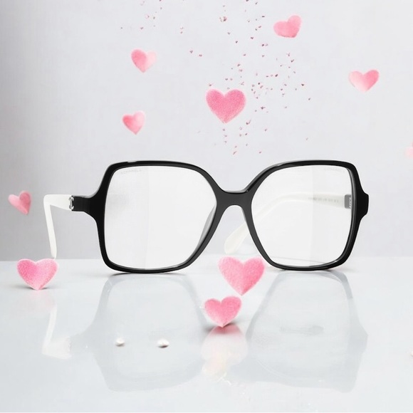 🆕💕CHANEL CC Logo Square Blue Light Sunglasses Acetate Rims • BLACK & WHITE • NWT